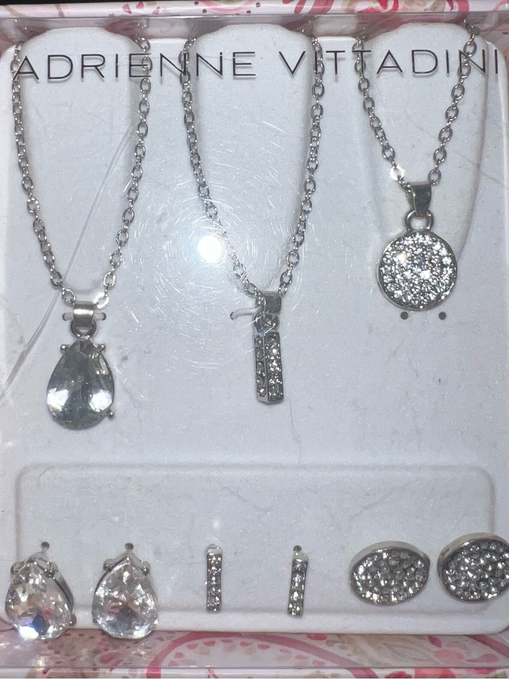 Adrienne Vittadini Silver and Rhinestone Necklace & Earring Set of 3